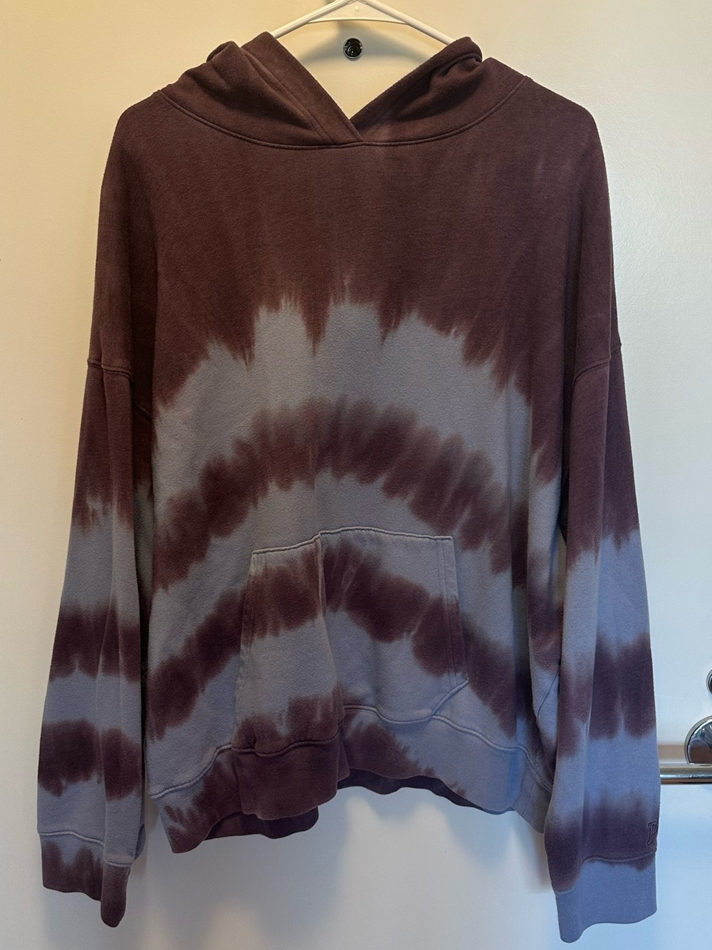 Tie-Dye Pullover Hoodie in Mauve and Light Gray - PINK